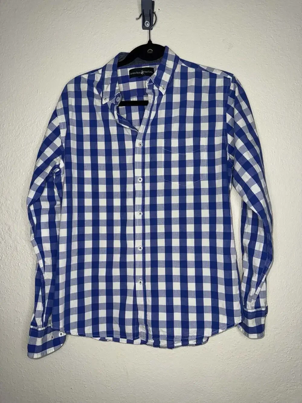 Beverly Hills Polo Club Blue and White Gingham Check Long Sleeve Button Down